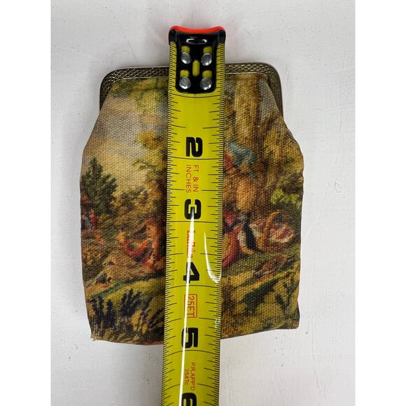 Vintage Tapestry Print Coin Purse Scenic Design Gold Frame - Picture 6 of 7